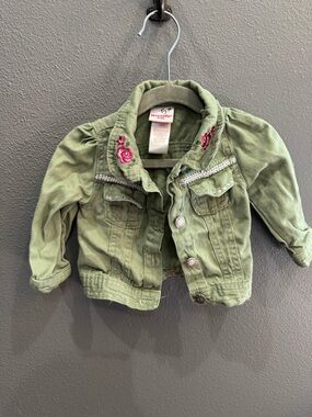 Nannette Olive Green Embroidered Rose Jean Jacket